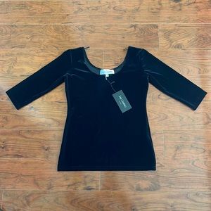 NWT Sara Campbell Black Velvet Elbow Sleeve Scoop Neck Blouse